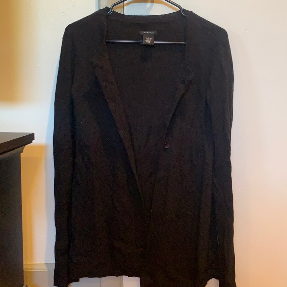 Black textured button up cardigan